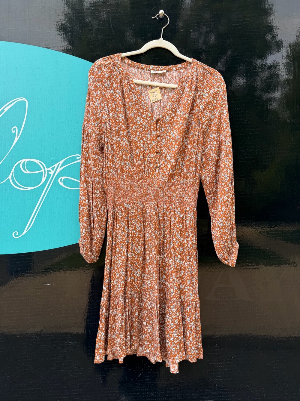 Faherty Rust Floral Long-Sleeve Tiered Dress